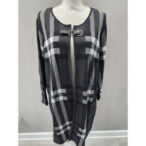Anne Klein Duster Cardigan Coat Black/White Plaid 1 Buckle Detail Size XL